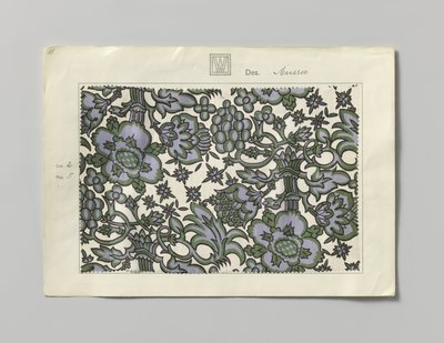 Sample with printed silk, design Aussee by Wiener Werkstätte