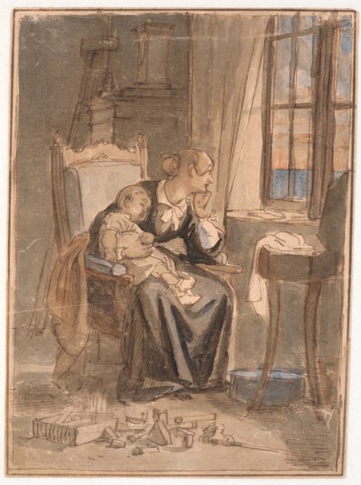 At Dusk. Mrs. Marstrand with Son Poul by Wilhelm Marstrand