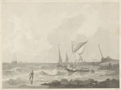 Fishing Boats by a Pier by Willem Hendrik Hoogkamer