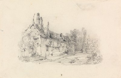 Farmhouse with Church in Distance by William Callow