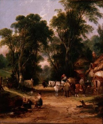 Village Scene with Figures by William Snr. (circle of) Shayer