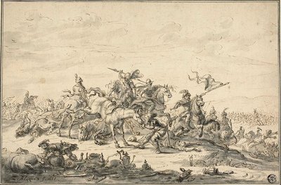 Battle Scene with Horsemen by Zacharias Blyhooft
