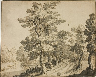 Road through Leafy Trees near Stream by Zacharias Blyhooft