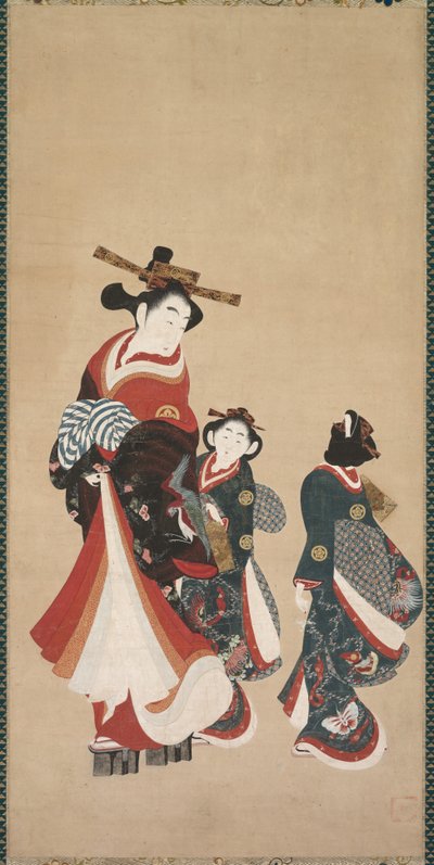 Courtesan and Attendants by attributed to Engetsudō