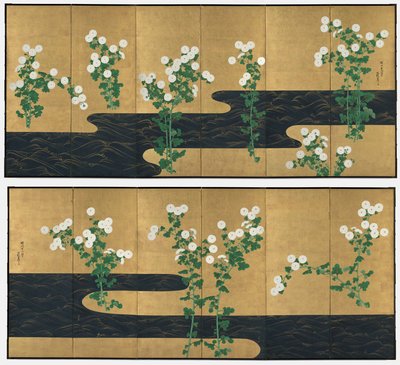 Chrysanthemums by a Stream by possibly by Ogata Kōrin