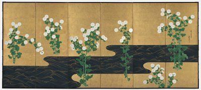 Chrysanthemums by a Stream by possibly by Ogata Kōrin