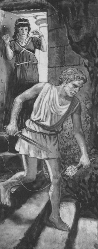 Theseus entering the labyrinth, unrolling a ball of string by English School