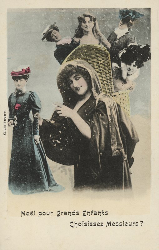 Christmas card with girls in a basket by French Photographer