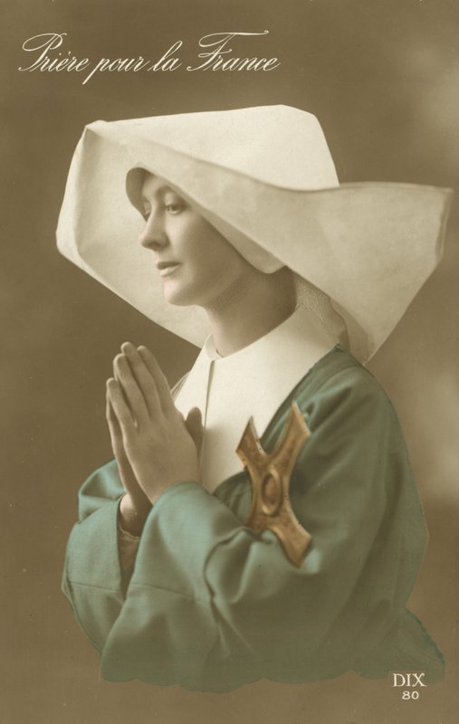 Praying nun in starched coif by French Photographer