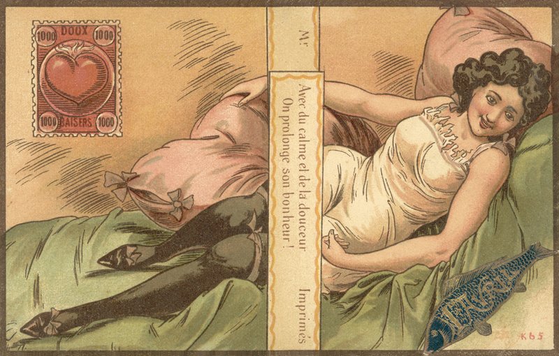 April Fools Card with a Reclining Woman by French School