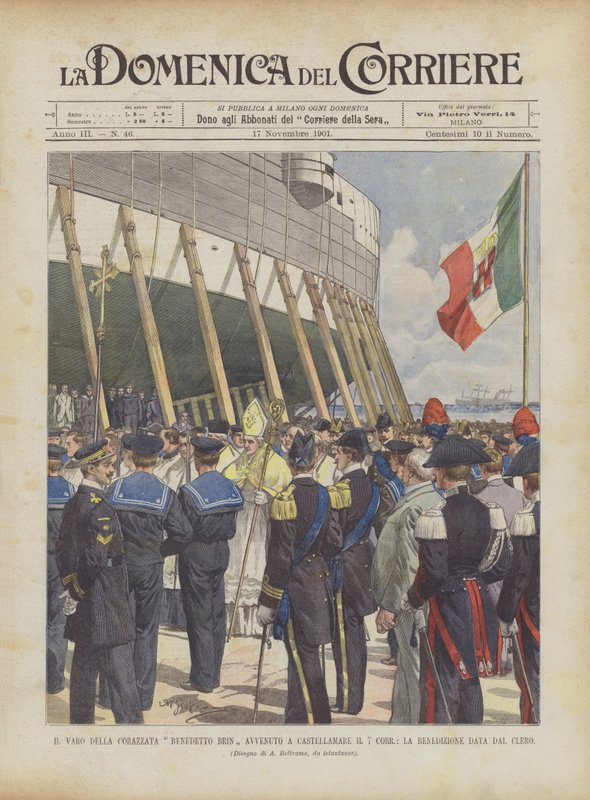 The Launch of the Battleship Benedetto Brin at Castellamare on the 7th, the Blessing Given by the Clergy by Achille Beltrame