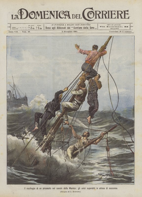 The Wreck of a Steamer in the English Channel, the Only Survivors Awaiting Rescue by Achille Beltrame