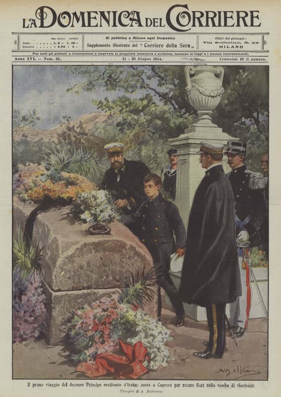 The First Trip of the Ten-Year-Old Crown Prince of Italy, Stops at Caprera to Lay Flowers on by Achille Beltrame
