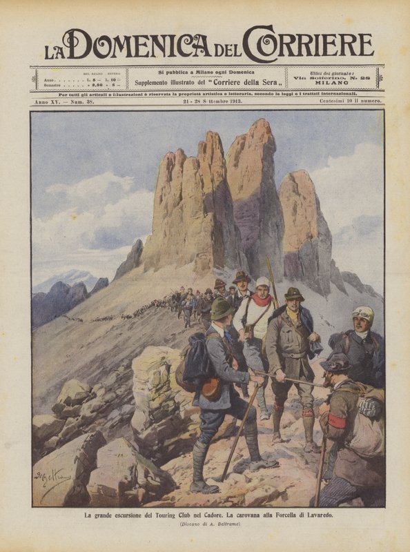 The Great Excursion of the Touring Club in Cadore, The Caravan at the Forcella di Lavaredo by Achille Beltrame