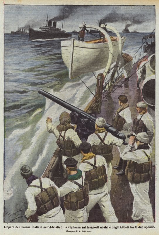 The Work of Italian Sailors in the Adriatic, the Vigilance on Our and Allied Transports Between the Two Shores by Achille Beltrame
