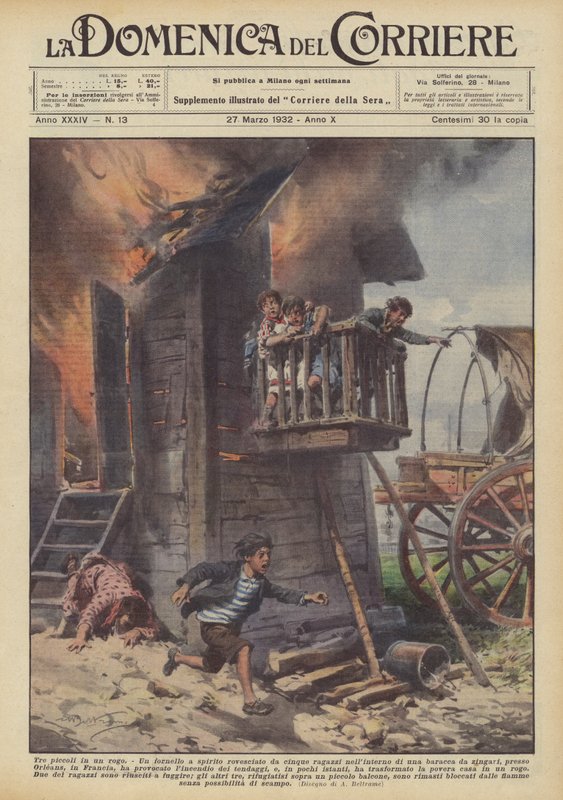 Three Children in a Fire by Achille Beltrame