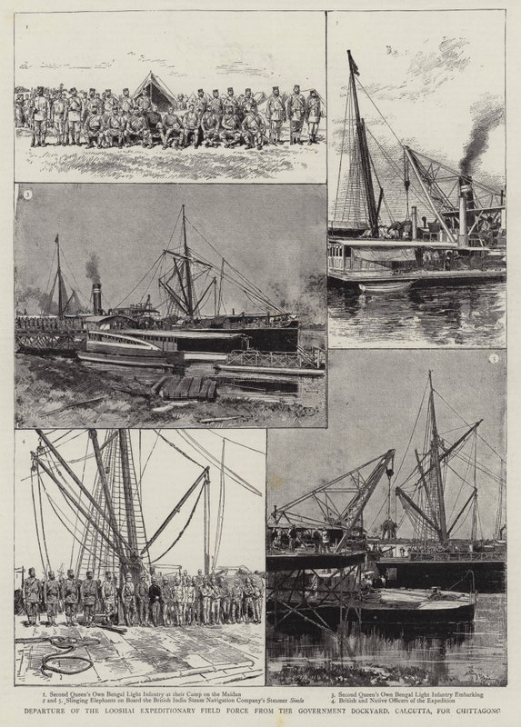 Departure of the Looshai Expeditionary Field Force from the Government Dockyard, Calcutta, for Chittagong by Adrien Emmanuel Marie