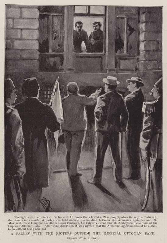 A Parley with the Rioters Outside the Imperial Ottoman Bank by Alexander Stuart Boyd