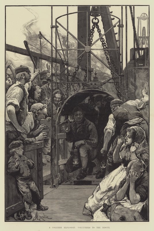 A Colliery Explosion, Volunteers to the Rescue by Alfred Edward Emslie