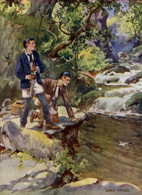 Catching a trout by Archibald Bertram (after) Webb