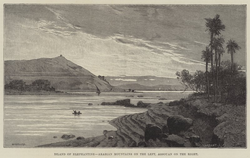 Island of Elephantine, Arabian Mountains on the Left, Assouan on the Right by Charles Auguste Loye
