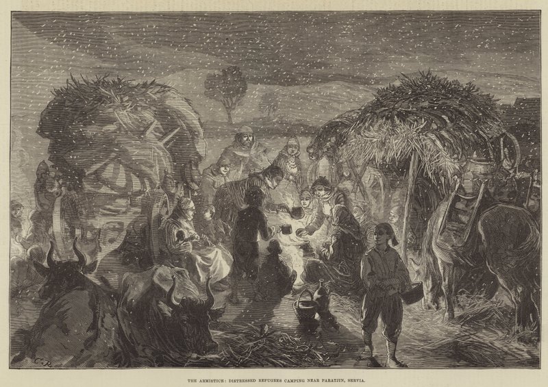 The Armistice, Distressed Refugees camping near Paratjin, Servia by Sir John Charles Robinson