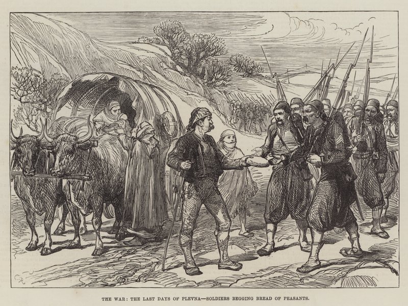 The War, the Last Days of Plevna, Soldiers Begging Bread of Peasants by Sir John Charles Robinson