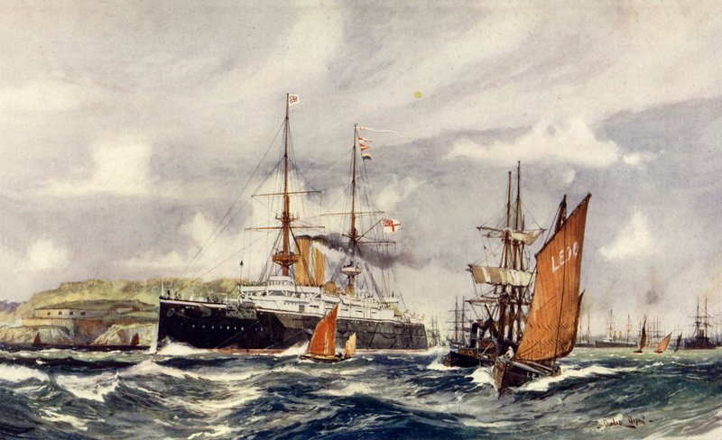 HMS Formidable in Plymouth Sound by Charles Edward Dixon