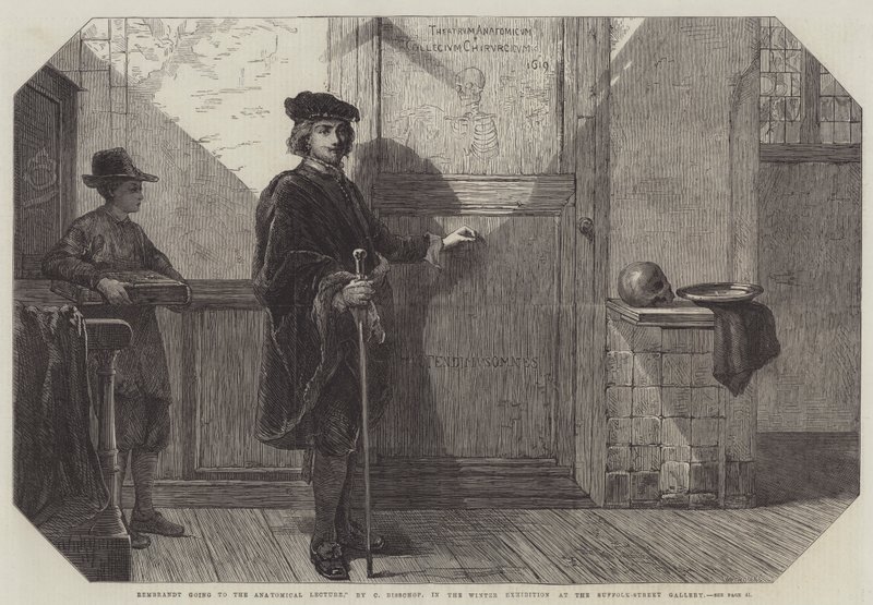 Rembrandt going to the Anatomical Lecture (engraving) by Christoffel Bisschop
