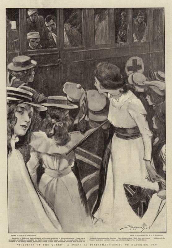 Soldiers of the Queen, A Scene at Pietermaritzburg on Mafeking Day by Claude Shepperson