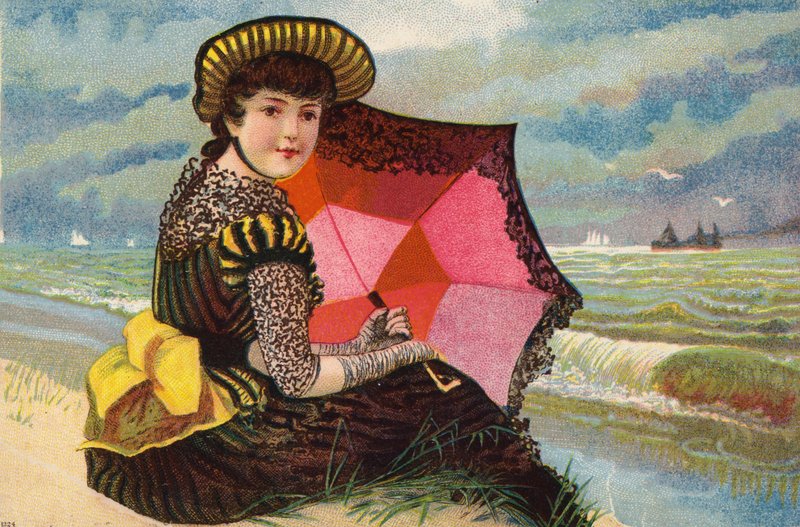 Dutch Girl with Parasol by the Sea by Dutch School