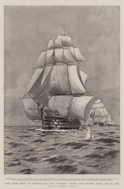 The First Shot at Trafalgar, the Victory Going into Action, Noon, 21 October 1805 by Eduardo de Martino