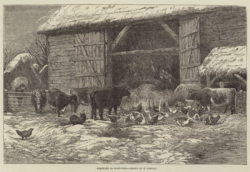 Farmyard in Snow-Time by Edward Duncan