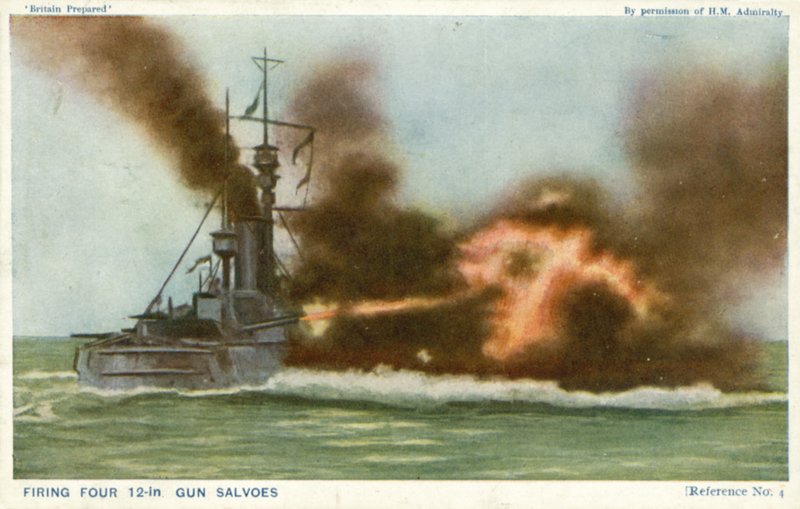 Artillery gun firing on battleship by English Photographer