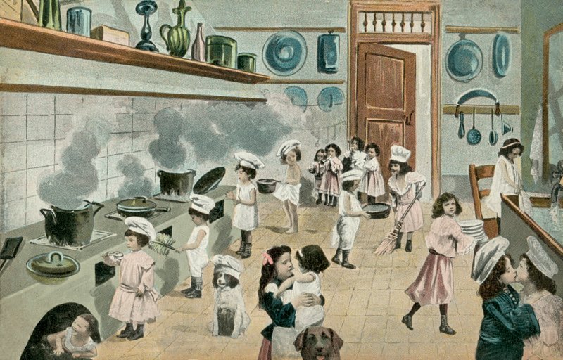Girls Cooking in the Kitchen by English Photographer