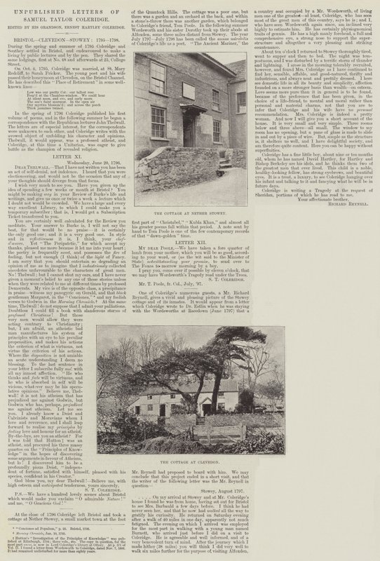 Unpublished Letters of Samuel Taylor Coleridge by English Photographer