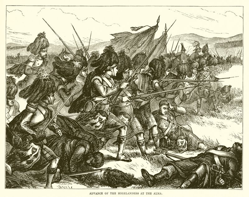 Advance of the Highlanders at the Alma by English School