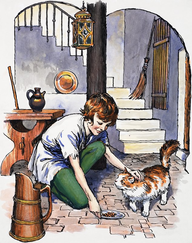 Boy with cat by English School