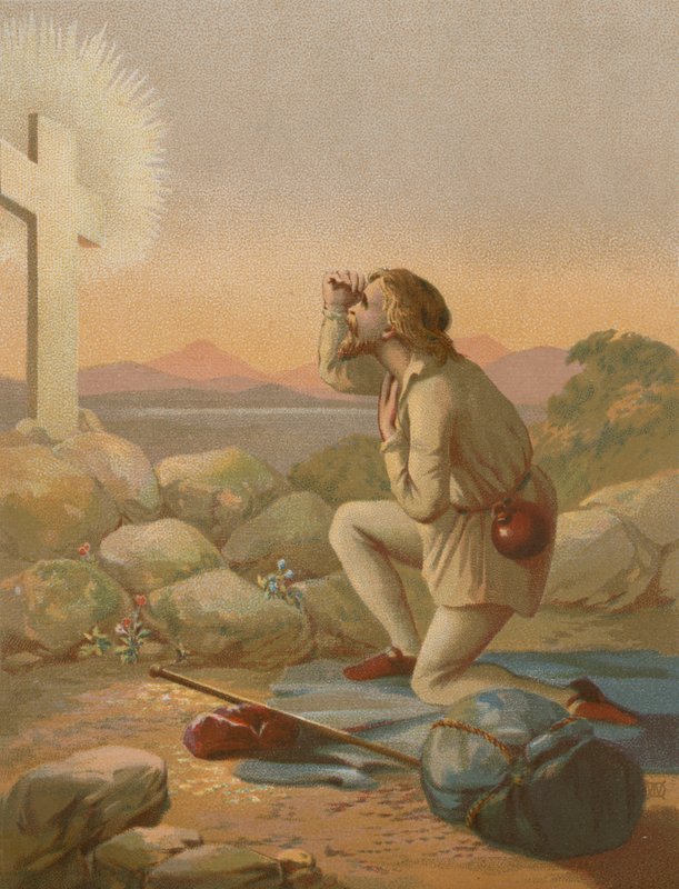 Christian in sight of the Cross by English School