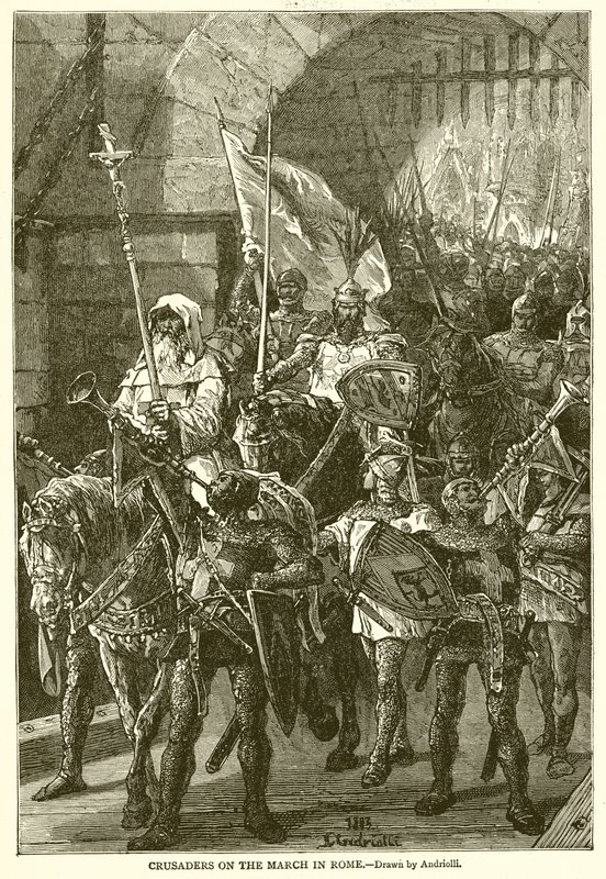 Crusaders on the March in Rome by English School