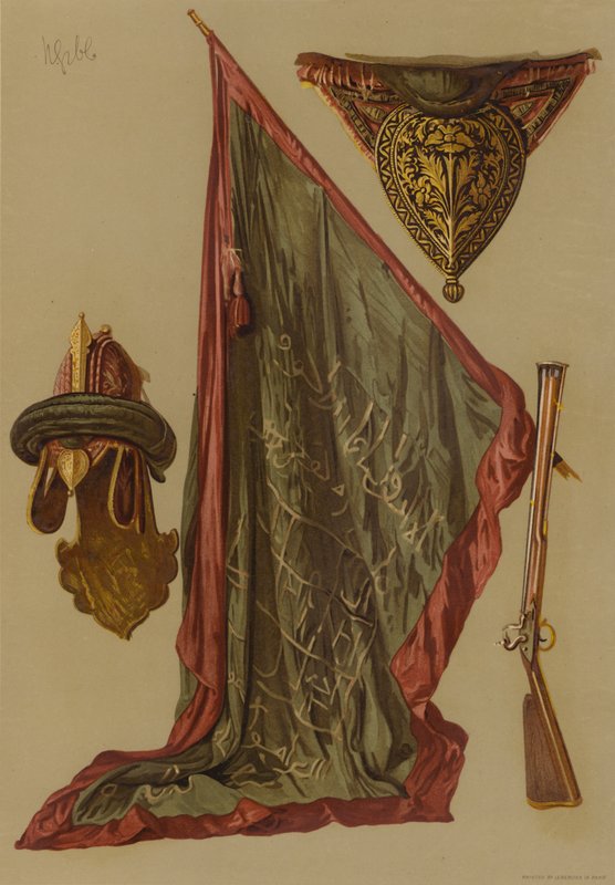 Helmet and standard of Tippoo Sultan by English School