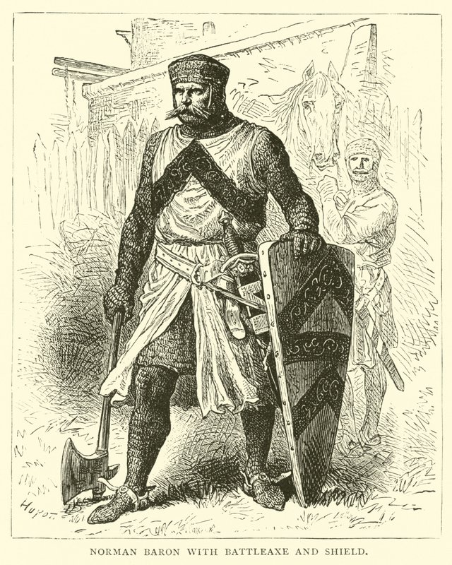 Norman Baron with battleaxe and shield by English School