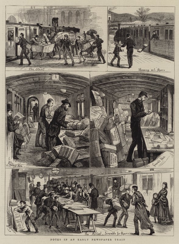 Notes in an Early Newspaper Train (engraving) by English School