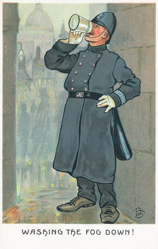 Policeman Drinking from a Pint Glass by English School