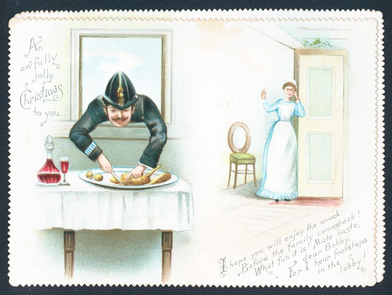 Policeman stealing food through window! by English School