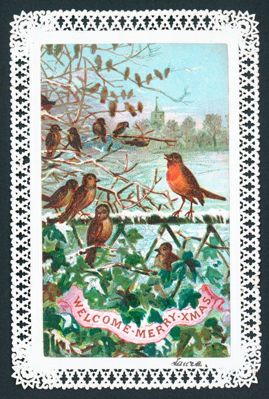Robin singing on a branch by English School