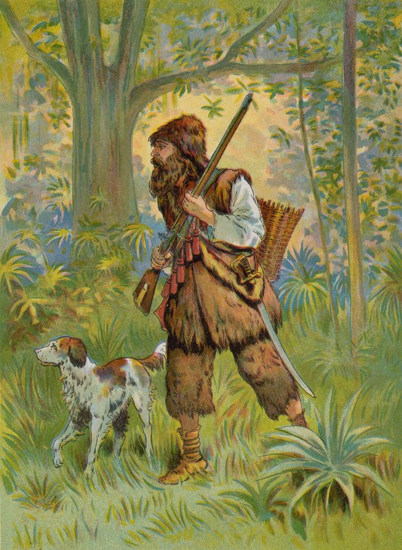 Robinson Crusoe Out Hunting by English School