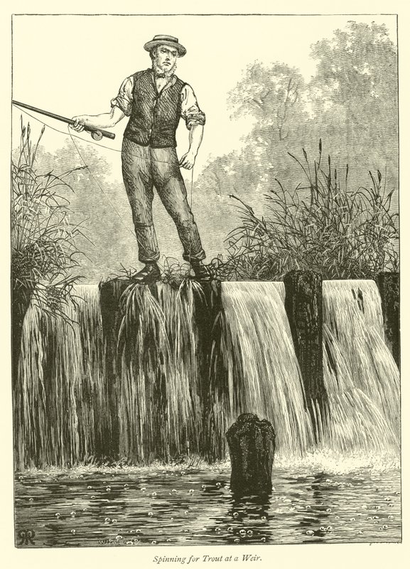 Spinning for Trout at a Weir by English School
