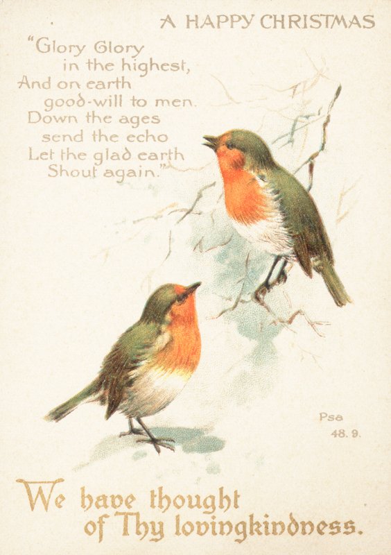 Two Robins in the snow by English School