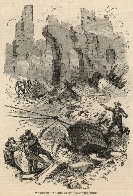 Workmen Hauling Safes from the Ruins by English School